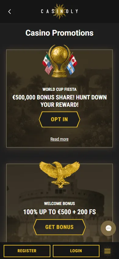 Casinoly Casino mobile browser promotions area
