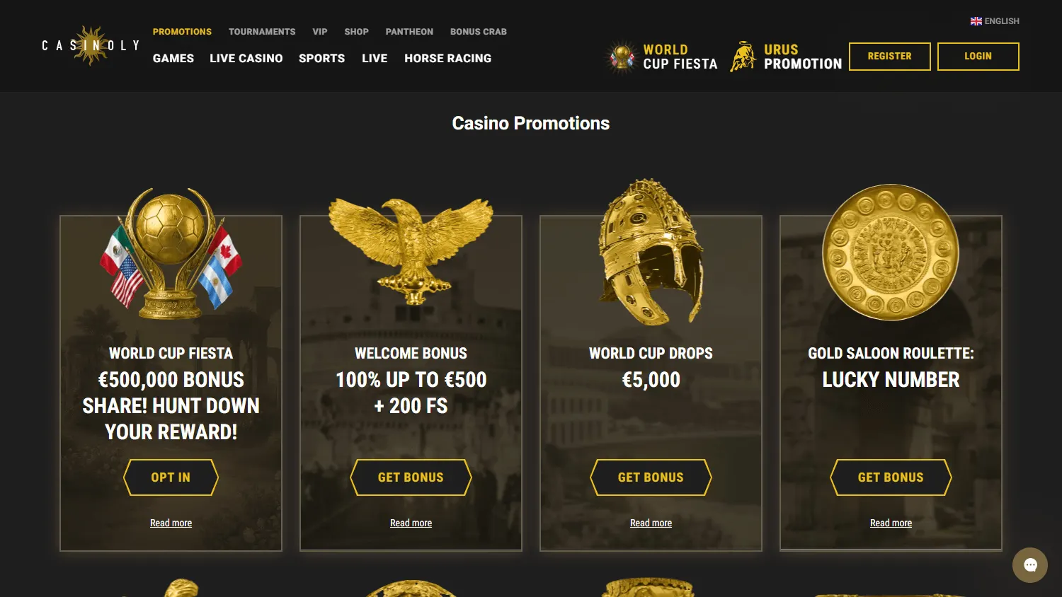 Casinoly Casino desktop promotions area with bonus and loyalty offers