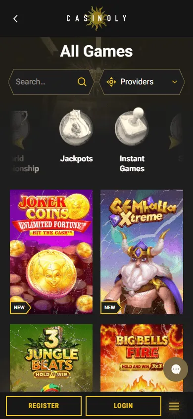 Casinoly Casino mobile browser games area